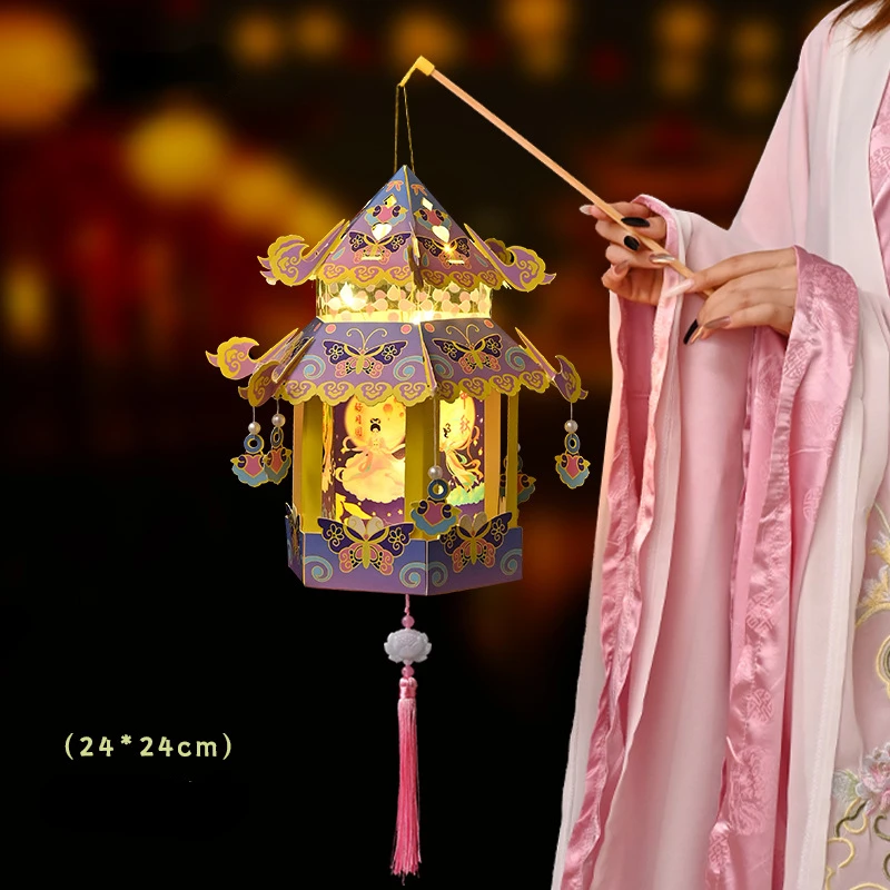 Description Picture 5 of itemMid Autumn Festival Lantern Palace Shape DIY Lantern Handmade Luminous Lamp Holiday Hanging Light Decor Birthday Gift Lanterns