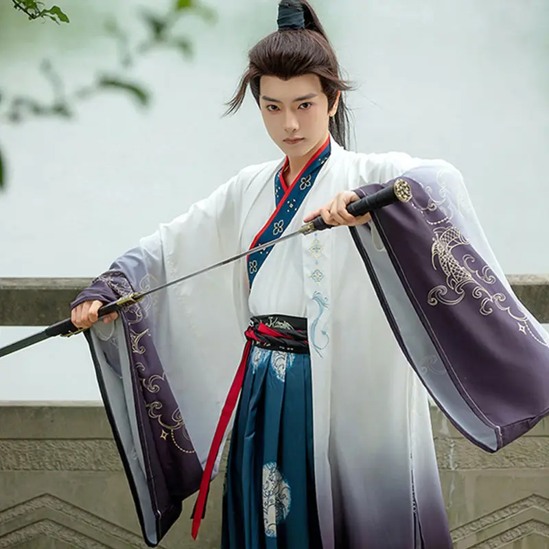 

Yourqipao Summer 2023 Hanfu Daily Cross-collar Printed Students Chinese Style Dress Ancient Show Cosplay Hanfu Clothing for Men