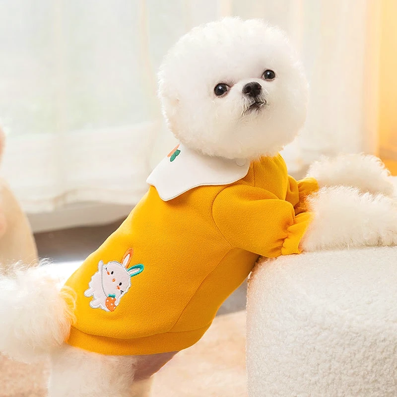 

Rabbit Lapel Dog Clothes Puppet Teddy Small and Medium-sized Dog Hoodie Can Pull Pet Autumn and Winter Thin Cat Clothes