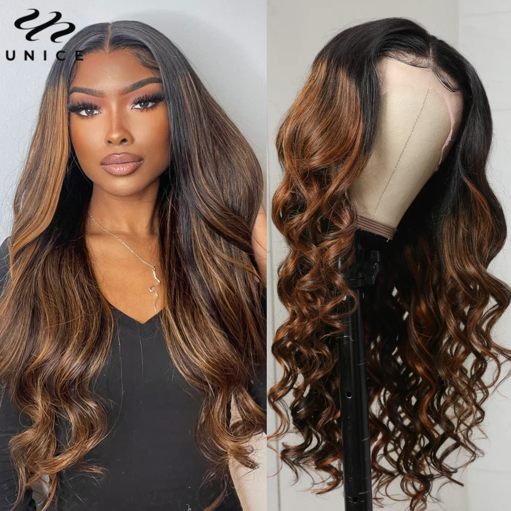 UNice Hair Balayage Body Wave Lace Wig 13x5x1 Middle T-Part Lace Human Hair Wigs Pre Plucked FB30 Highlight Front Wigs 150%