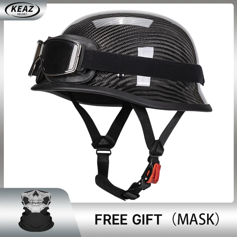 Новый дизайн Carcon Fiber времен Второй мировой войны немецкий имитационный шлем стиль половина лица кожаный шлем Moto Vespa винтажный мотоциклетный шлем