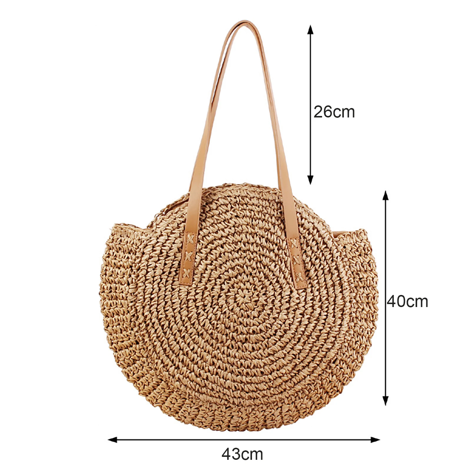 Summer Hand-Woven Handbags Round Weaving Underarm Bag Large Capacity Handmade Fashion Casual Portable for Seaside Holiday