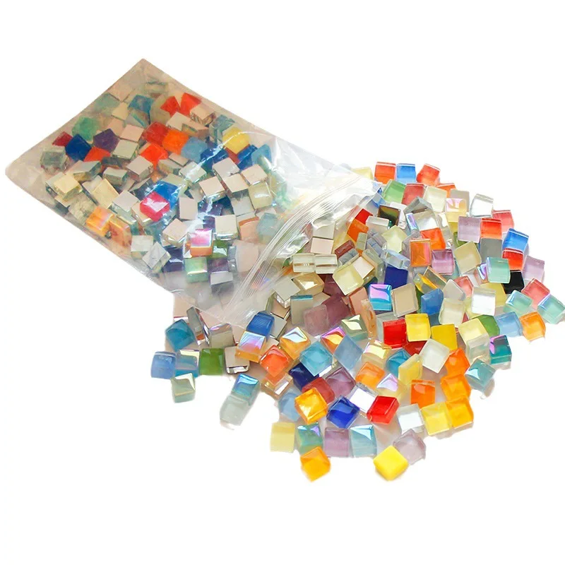 100 pcs Mosaic Tiles 1*1 cm Square Transparent Glass Crystal Colorful Cube Craft Project Children Diy Creating Accessories acrylic mosaics crystal mosaics supplies glass mosaic tiles