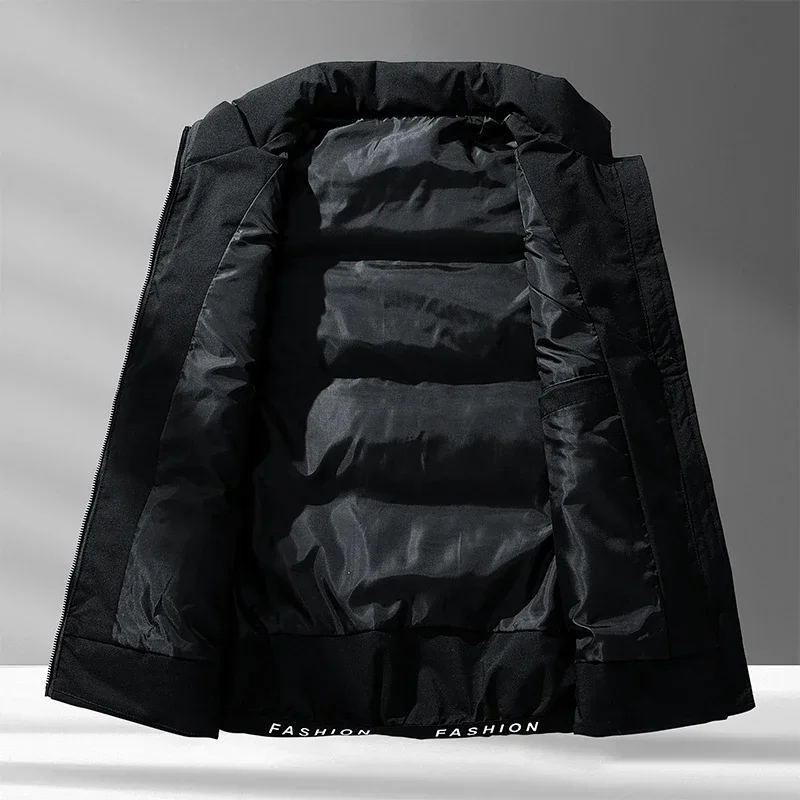 Windproof Fashion Simple Design Loose Version Fabric Down Vest Men Large Warm Down Cotton Vest Vertical Collar