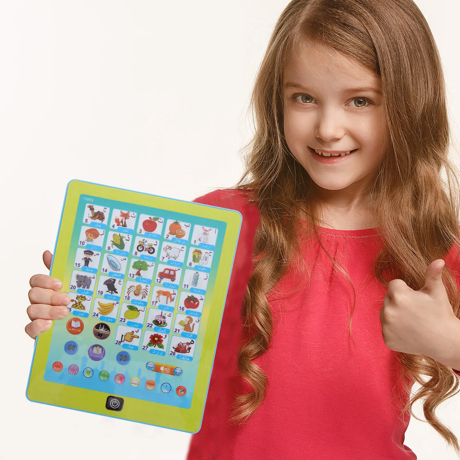 아랍어 조기 교육용 기계형 인터랙티브 학습 태블릿 어린이  활동 터치스크린 배터리 작동 언어 학습기