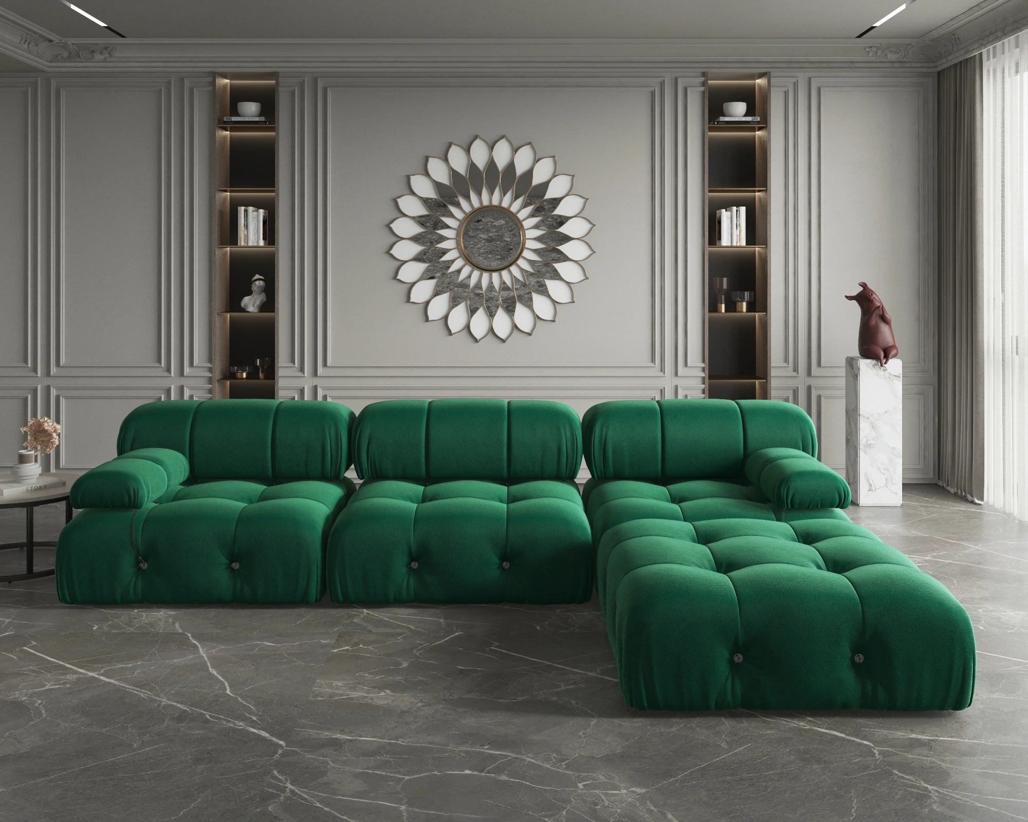 Sdorens Sectional Sofa Living Room Sofas L-Shaped Velvet Couch with Reversible Ottoman Convertible Modern Design Couch Sofa