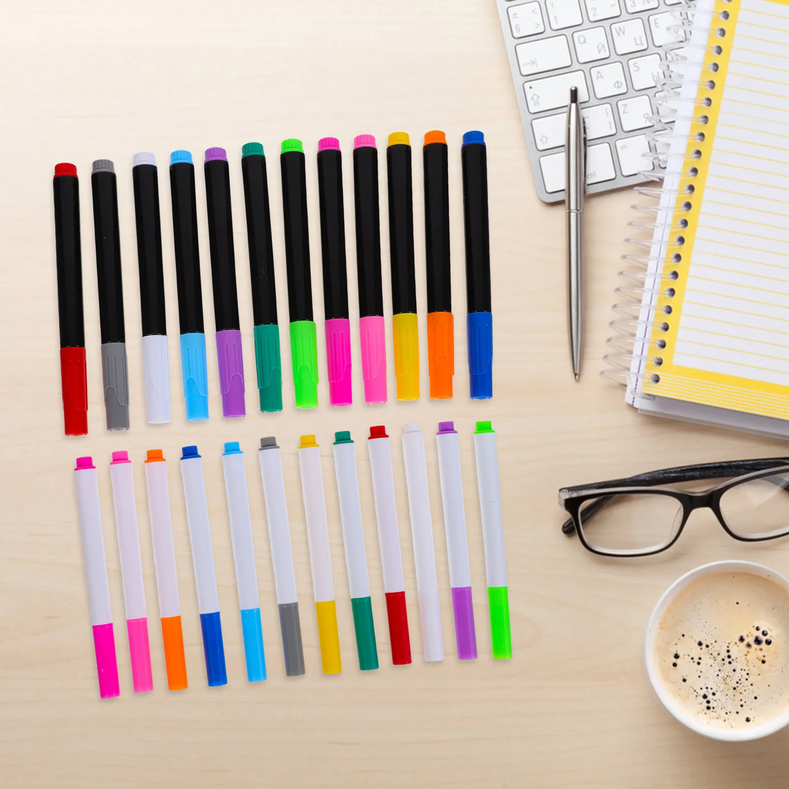 24Pcs 지울 수 있는 네온 액체 분필 마커 드라이 지우기 펜 LED 유리 보드 화이트 보드 사무실 학교용 빠른 건조