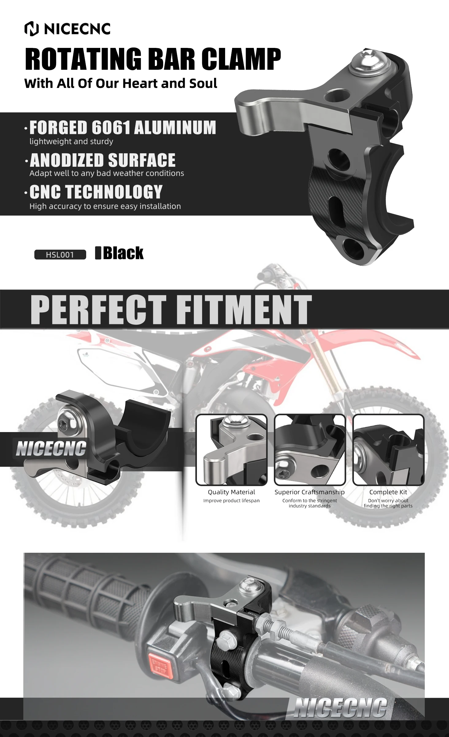Für Kawasaki KX250F KXF450 KX 125 250 65 80 85 500 KDX 200 220R KLX 250R 250S 250SF 300R 400R Rotierende Bar Clamp Heißer Start Hebel – Detail 1