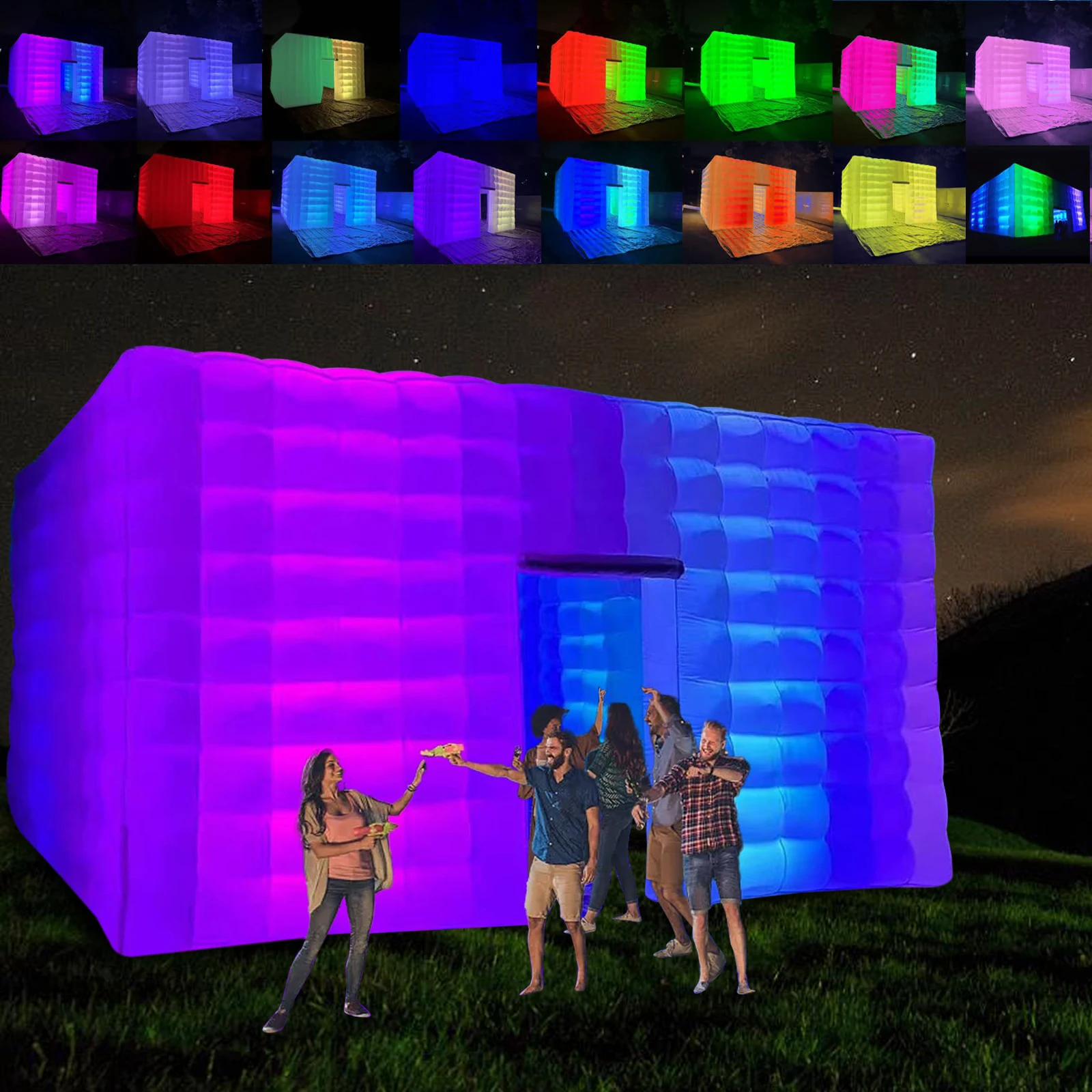 Large Inflatable Nightclub Cube Tent Portable Air Cube  Square Gazebo Event Room Tent House with Disco Light & Blower For Party 2
