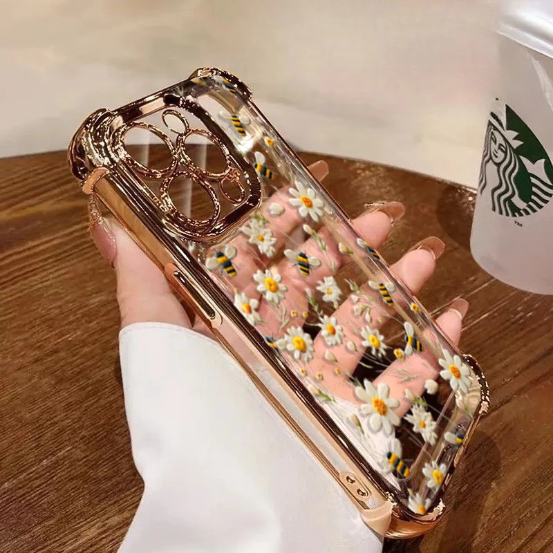 Plating Pink Violet Flowers Shockproof Phone Case