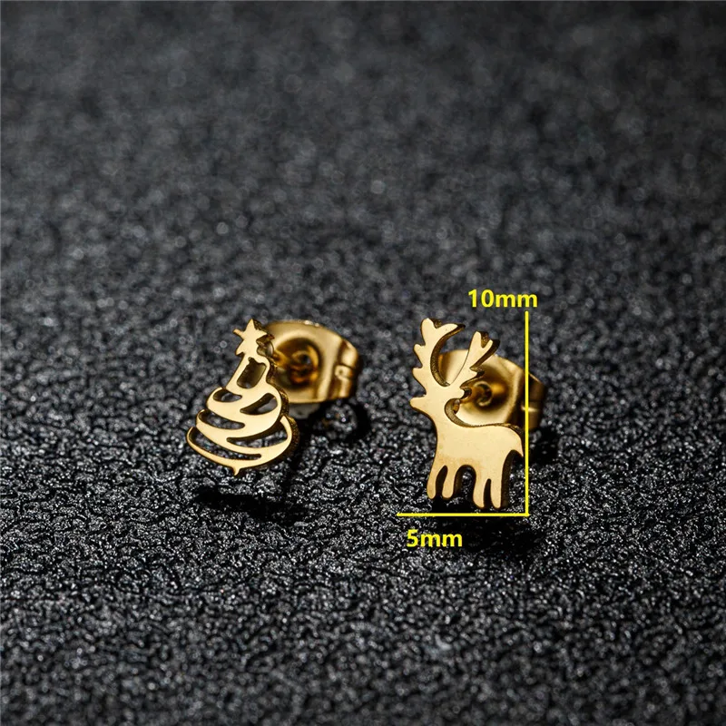 Orecchini Natalizi in Acciaio Inox a Forma di Cervo e Fiocco di Neve, Gioielli Asimmetrici Unici per Ragazze, Accessori Regalo per Feste di Natale  36