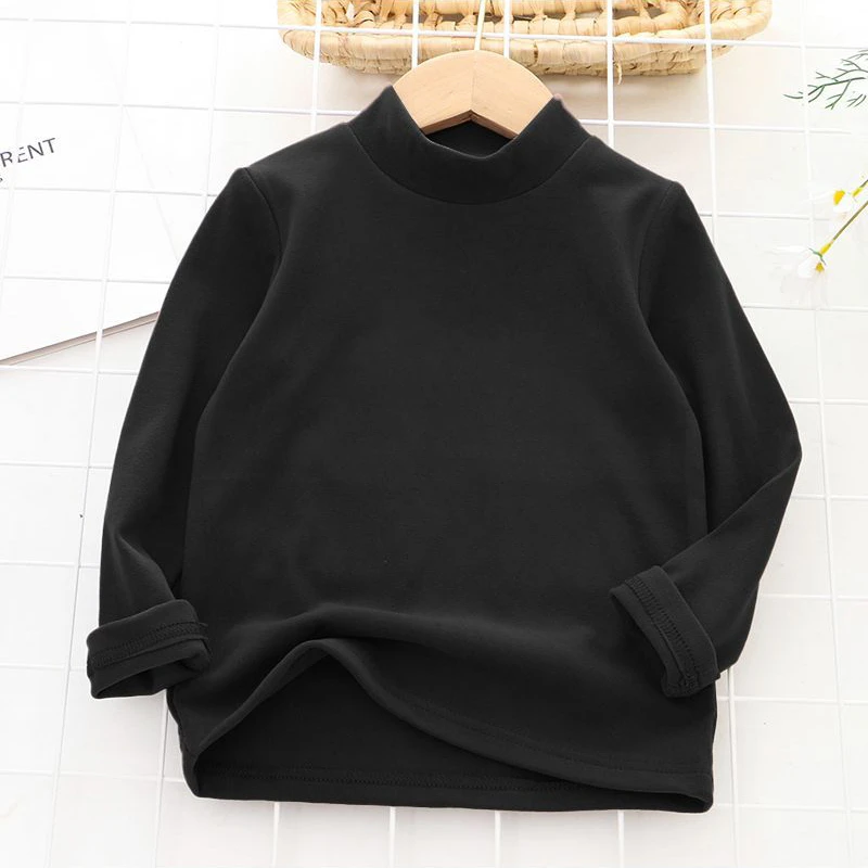 Girls T-shirt Solid Thermal Underwear Long Sleeve Casual Autumn Winter High Collar Thin Velvet Heating Tops 6 8 10 12 Years 5