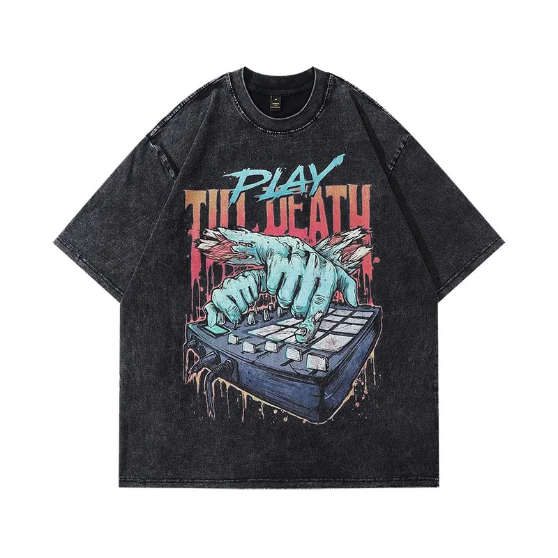 

2023 Spring and Summer High Street Mens T Shirts Vintage Style Loose Fit Short Sleeve for Men Hip Hop Style Tees Men Drop Ship