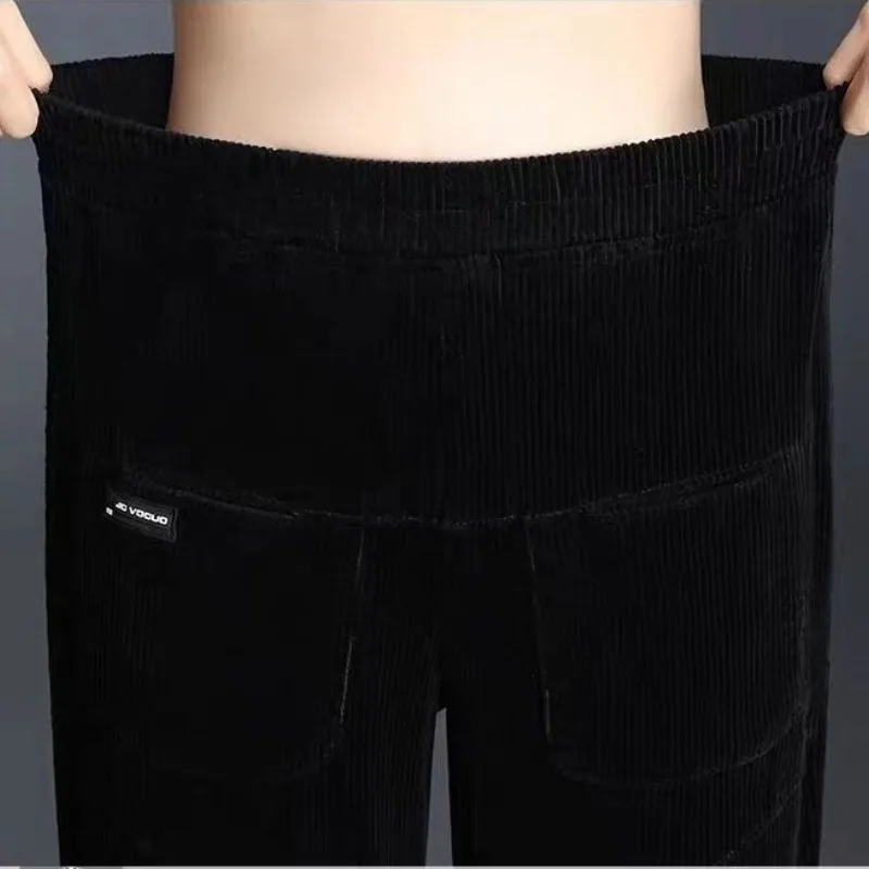 Autumn and Winter New Patchwork Pockets Solid Loose and Thickened Casual Fashion High Waist Women's Harlan Straight Leg Pants