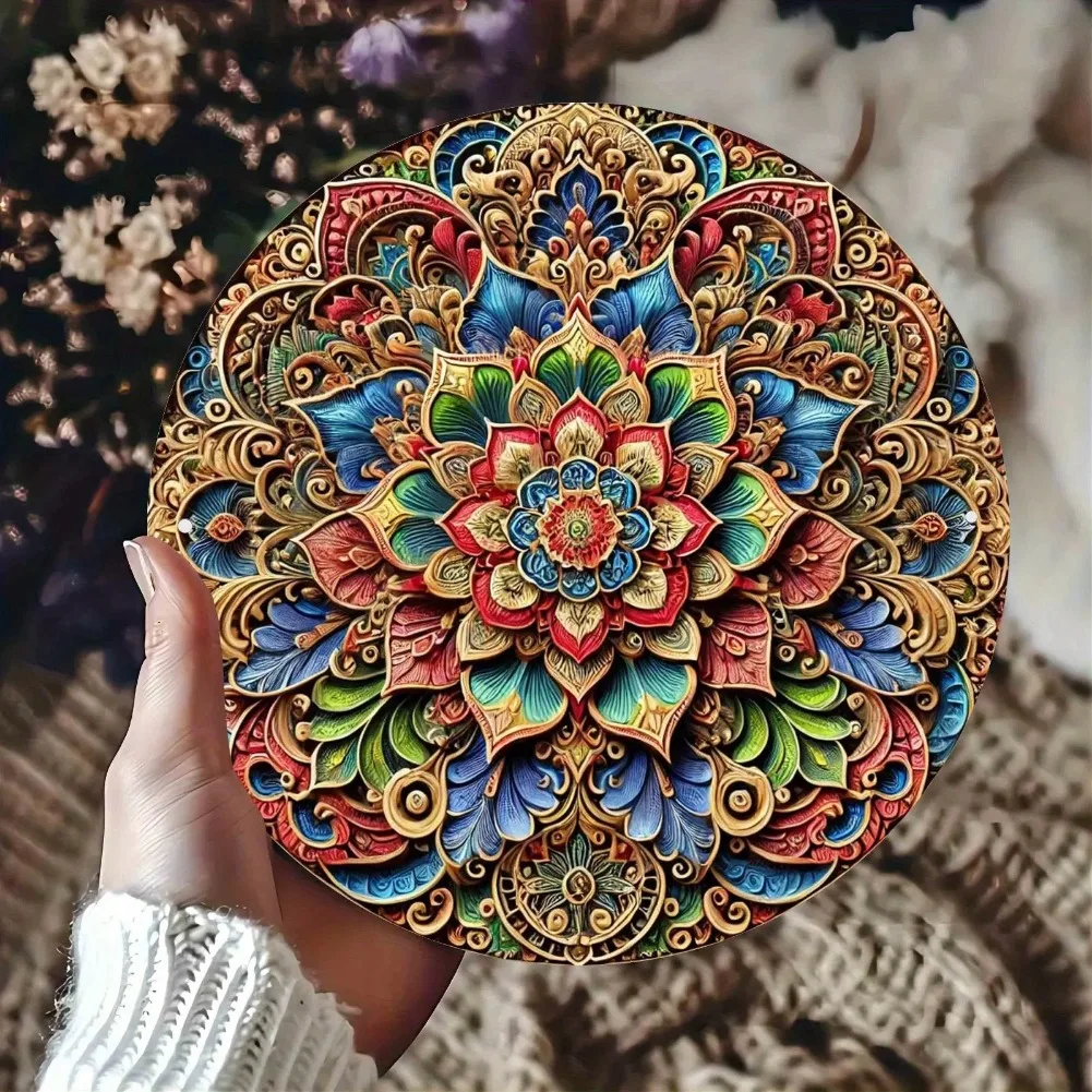 Luxurious Floral Mandala Aluminum Wall Art - Aesthetic Round Metal Decor