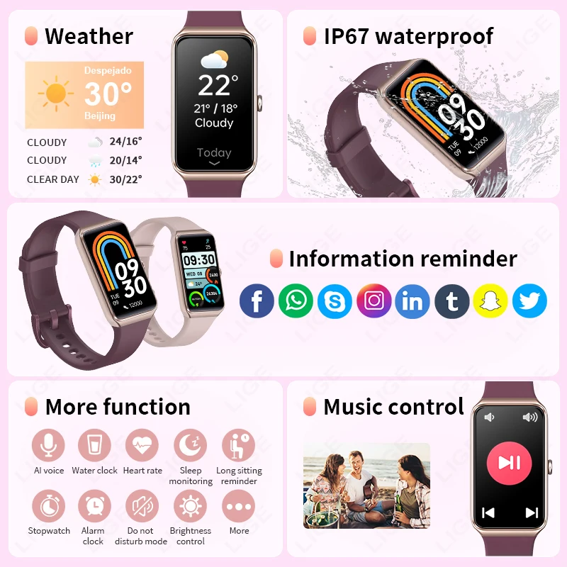 LIGE 2026 1.47” HD Smart Watch Women's Sports Fitness Bracelet Thermometer Health Monitor Waterproof Women Smartwatch For Androi