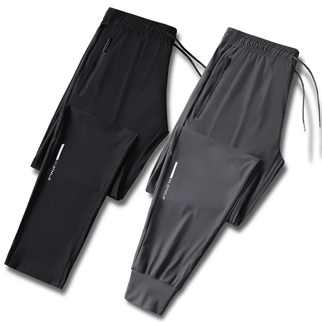 Pantalon d'été de couleur unie pour hommes, élastique en soie glacée, pantalon de sport ample à séchage rapide, adapté aux vêtements décontractés et d'affaires, M-8XL 2