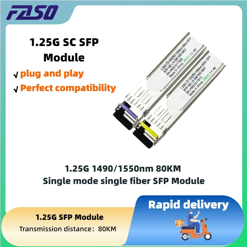 1.25G SFP Ethernet Module SC Single Fiber Optical Module 80KM Tx1490 ...