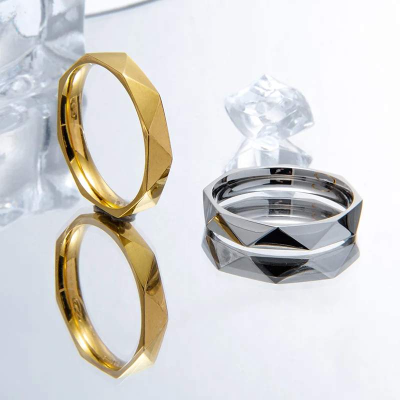 Punk Geometry Rhomb Titanium Steel Ring, Men's Simple Hip