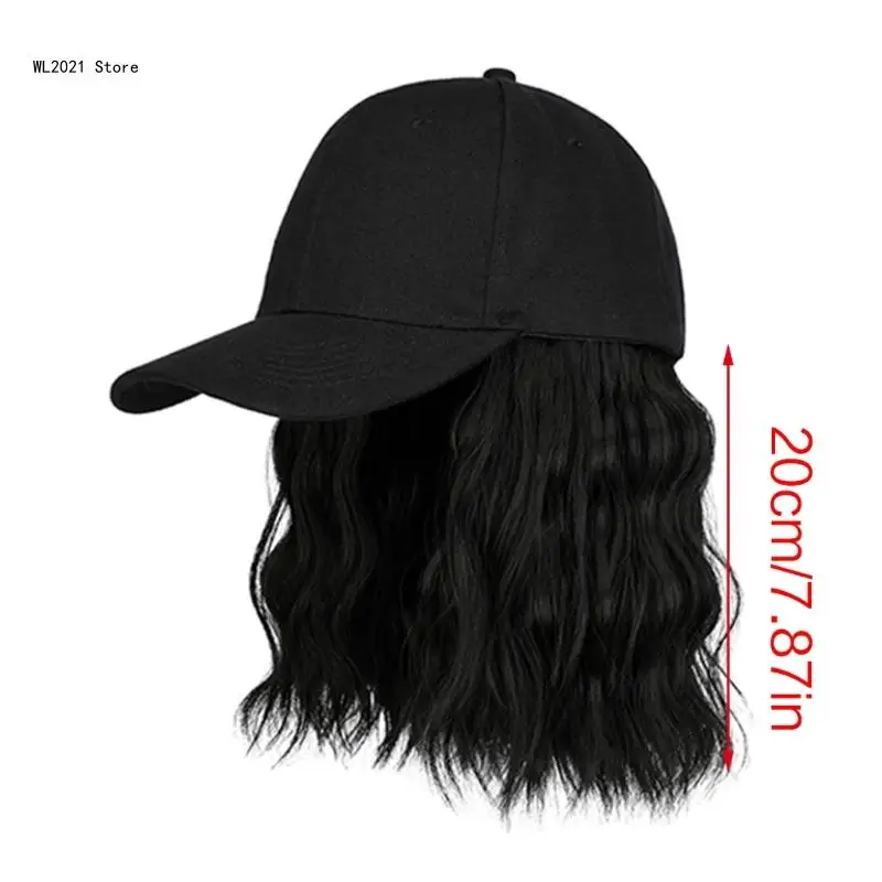 Women Baseball Hat with Attached Short Curly Hair Wig Detachable Natural and Soft Bob Hair Wig for Female baseball cap