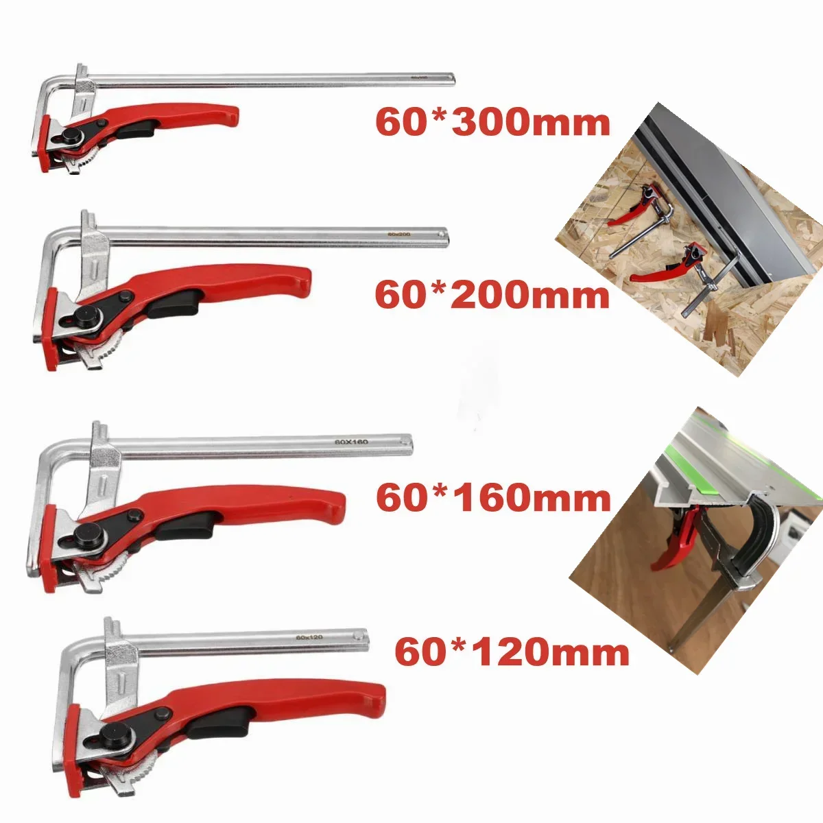 

Track Saw Clamp For MFT Table and Cutting Guide Rail Woodworking F Clamp With Quick Ratchet Arm Clamping Range 120-300mm Tools