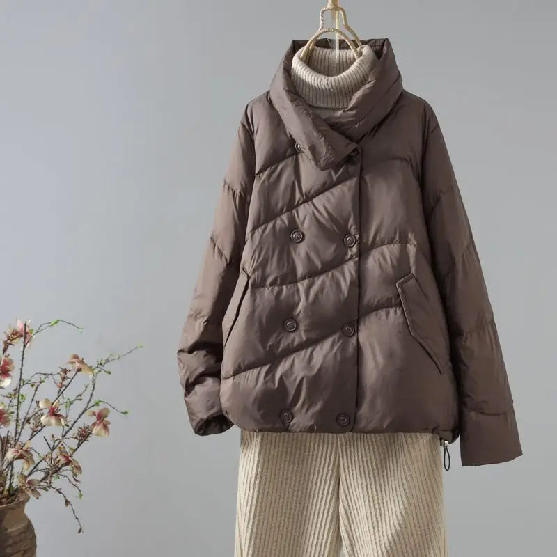 

Female Jacket Casual Zipper Short Standing Collar Down Cotton Women 2023 Winter New Loose Solid Jackets G717
