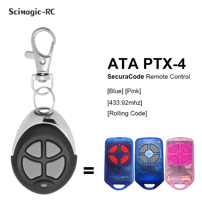 

ATA PTX4 Garage Door Remote Control 433.92MHz Rolling Code ATA PTX-4 Gate Command Opener Keychain