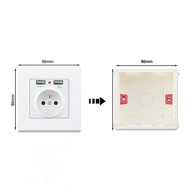 Description Picture 6 of itemAvoir Wall Power Electric Socket FR French Standard With Double Usb 2A White Black Gold Gray Plastic Panel Electric Outlets 220V