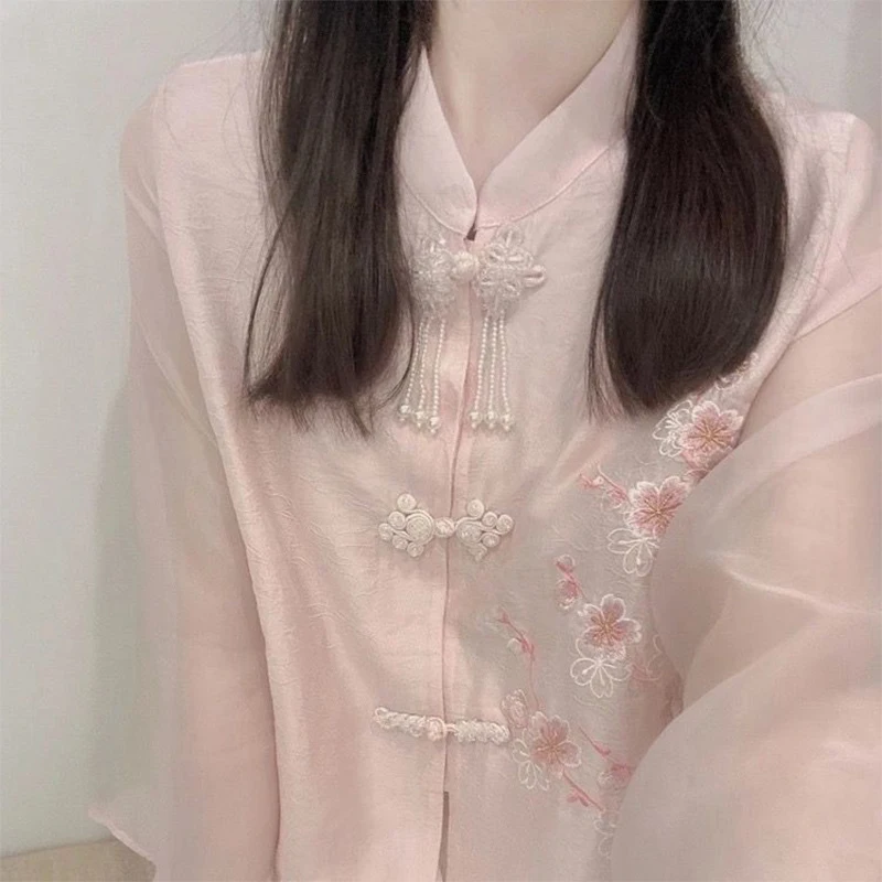 Summer New Chinese Style Vintage Embroidery Shirts Pleated Skirt Set Ladies Half Sleeve Elegant Top Skirt Suit Women's Clothing