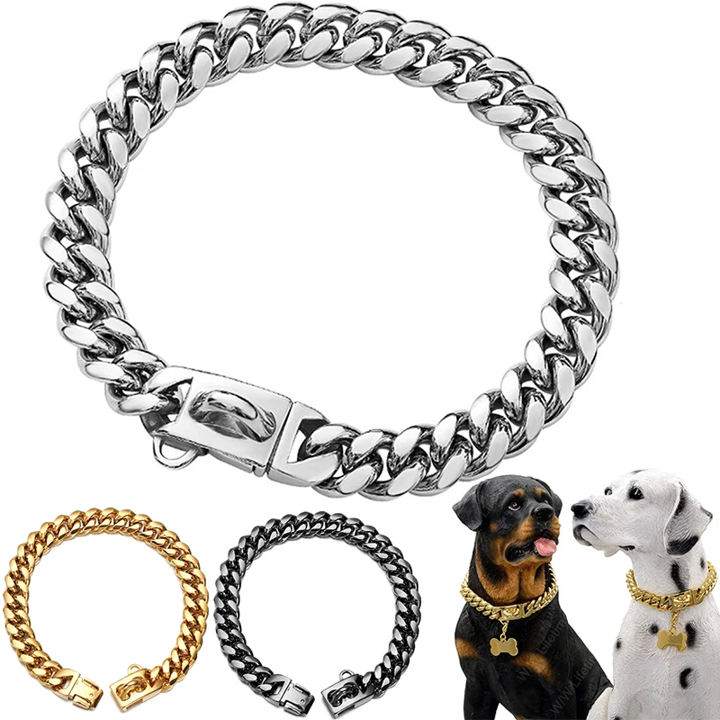 

Золотая цепочка для собак из нержавеющей стали, ошейник для собак, 14 мм, металлическое роскошное ожерелье, аксессуар для домашних животных