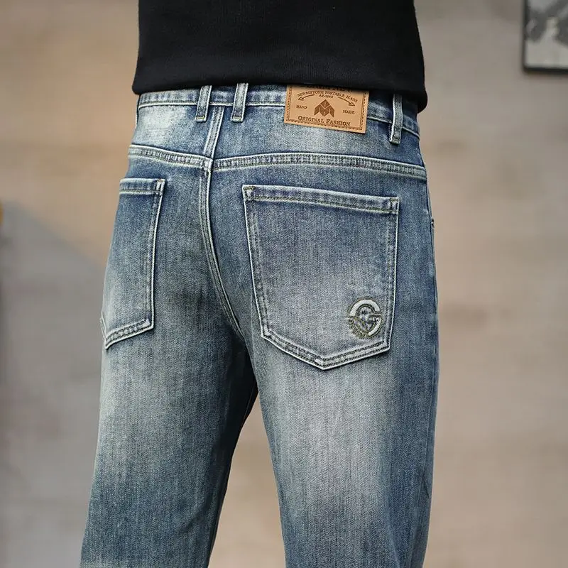 2025 New Stretch Big Bull Men's Jeans Straight Stretch High Waist Pants for Young Men Vintage Blue Fashion Men's Trousers 6