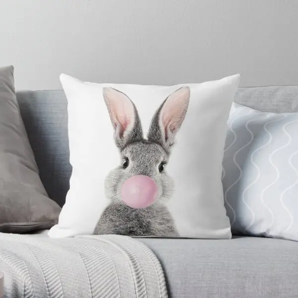 

Bunny With Bubble Gum Printing Throw Pillow Cover Throw Sofa Office Fashion Car Comfort Soft Pillows not include One Side