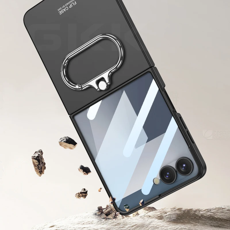 Ultra-thin Armor Ring Holder Case for Samsung Galaxy Z Flip 7 Back Screen Glass