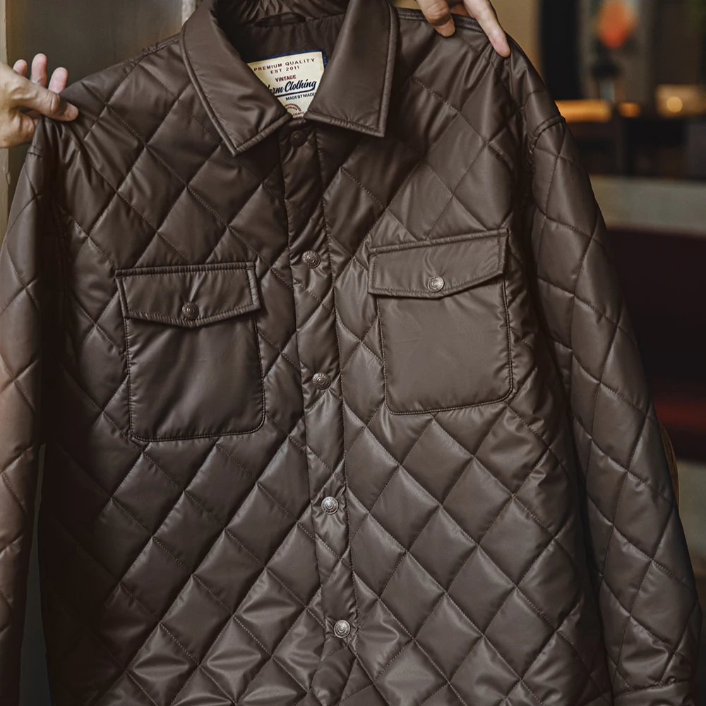 Maden Retro Quilted Diamond Grid Jacket Loose Fit Cotton-padded Coat Collar Warm Versatile Men's Outerwear Autumn and Winter Cotton Jacket