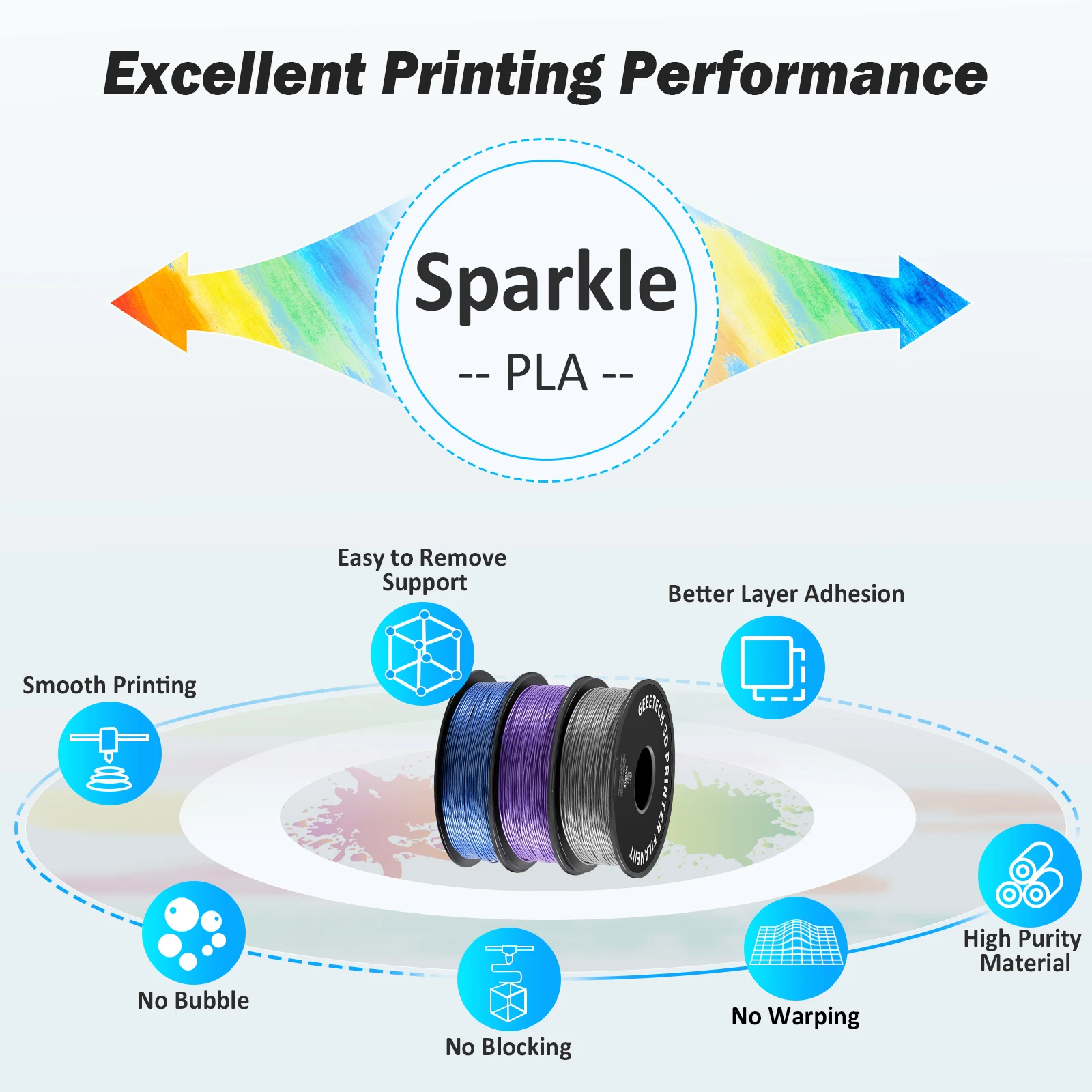 Geeetech-sparkly Pla Filamento para Impressora 3d Material Plástico Várias Cores Impressora Fdm Precisão 0.03 mm Fdm 1kg 1.75 mm - Imagem 3