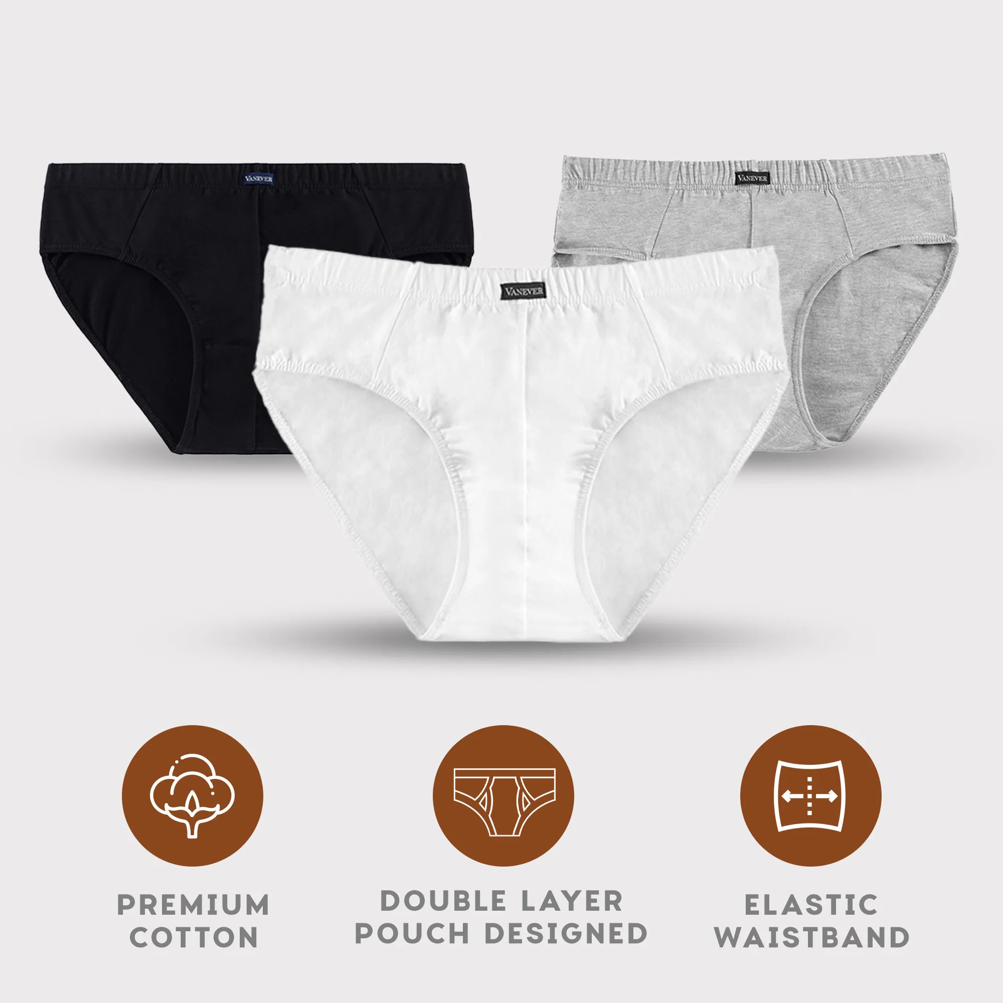 VANEVER 3Pcs Men Strech Slip Briefs, Solid Color Underpants, Cotton Elastic Men’s Shorts Panties, Soft Breathable male underwear