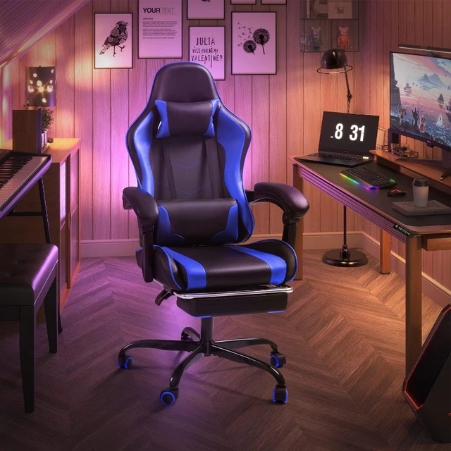 Gaming Chair Computer Racing Swivel Seat Office Chair w/ Lumbar Support  Footrest