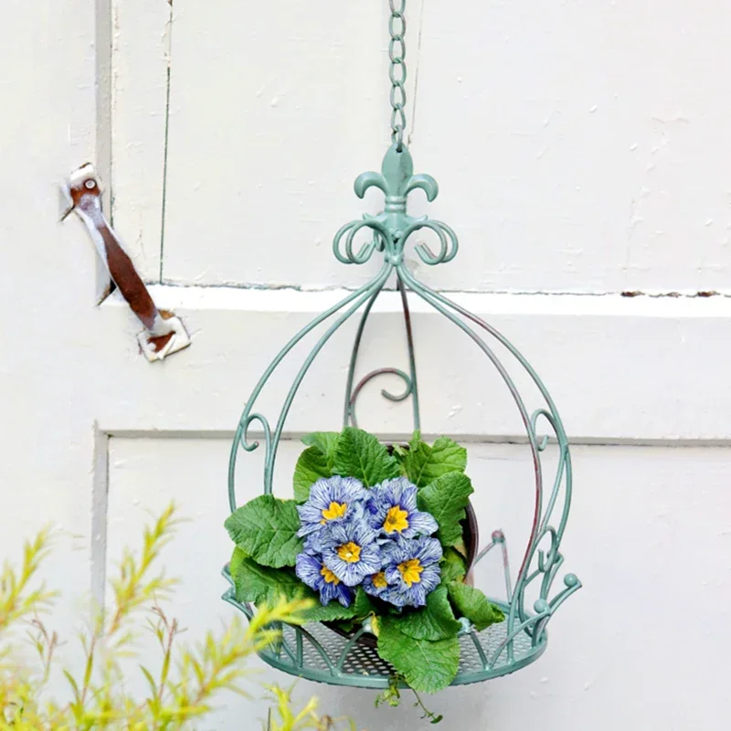 

1 шт. подвесная корзина для цветов для балкона, уличная металлическая подвесная корзина, украшение в виде короны, держатель для цветочных горшков, садовых растений