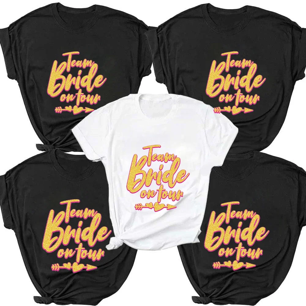 

Women Tops Team Bride on Tour Bacherlette T-Shirt Black Tees Bachelor Party Summer Shirt Female T Shirt Evjf Graphic Tshirt Tops