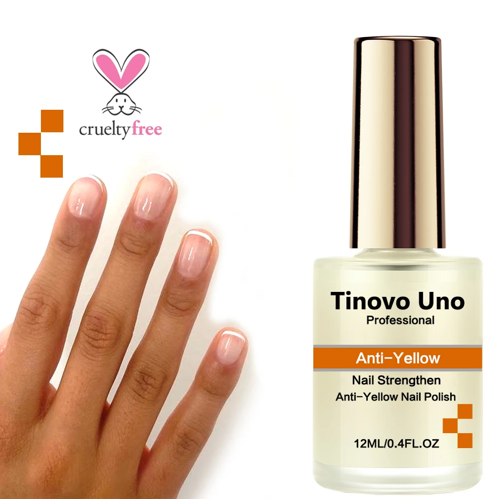 Tinovo Uno Anti Yellow Nail Strengthener Nail Polish 12ML Base Coat Repair Nails Care Treatment Natural Dry Lacquer Top Finish 3