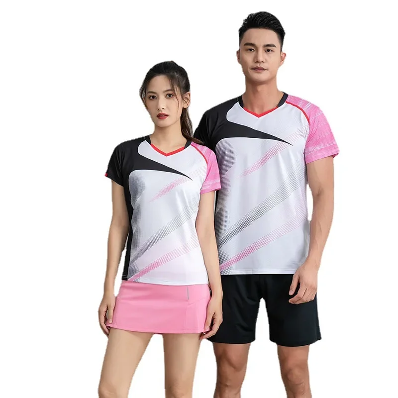 New Men's and Women's Badminton Racket Suit Quick Dry Short Sleeves Tennis Ping Pong Sports Shirt Summer Printed Sportswear
