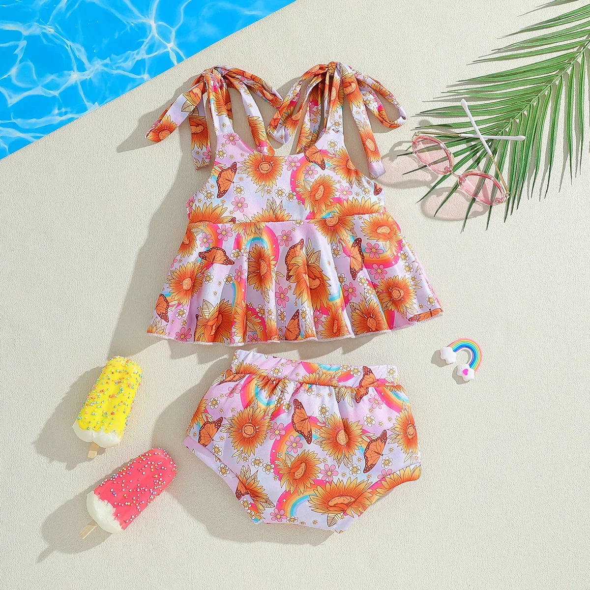Description Picture 4 of itemNewborn Set European and American Trendy Summer New Baby Printed Strap Top with Triangle Pants Two Piece Set