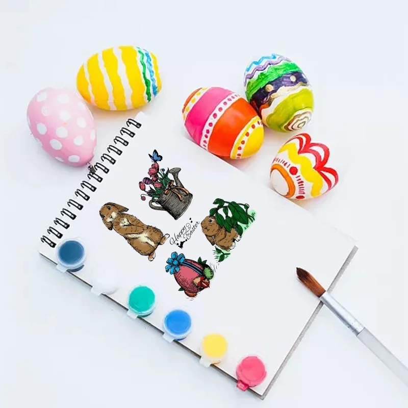 1Sheet Easter Bunny Clear Stamps Rabbit Flower Easter Egg Silicone Rubber Stamp Transparent Seal Stamps Postage Seal Stamp