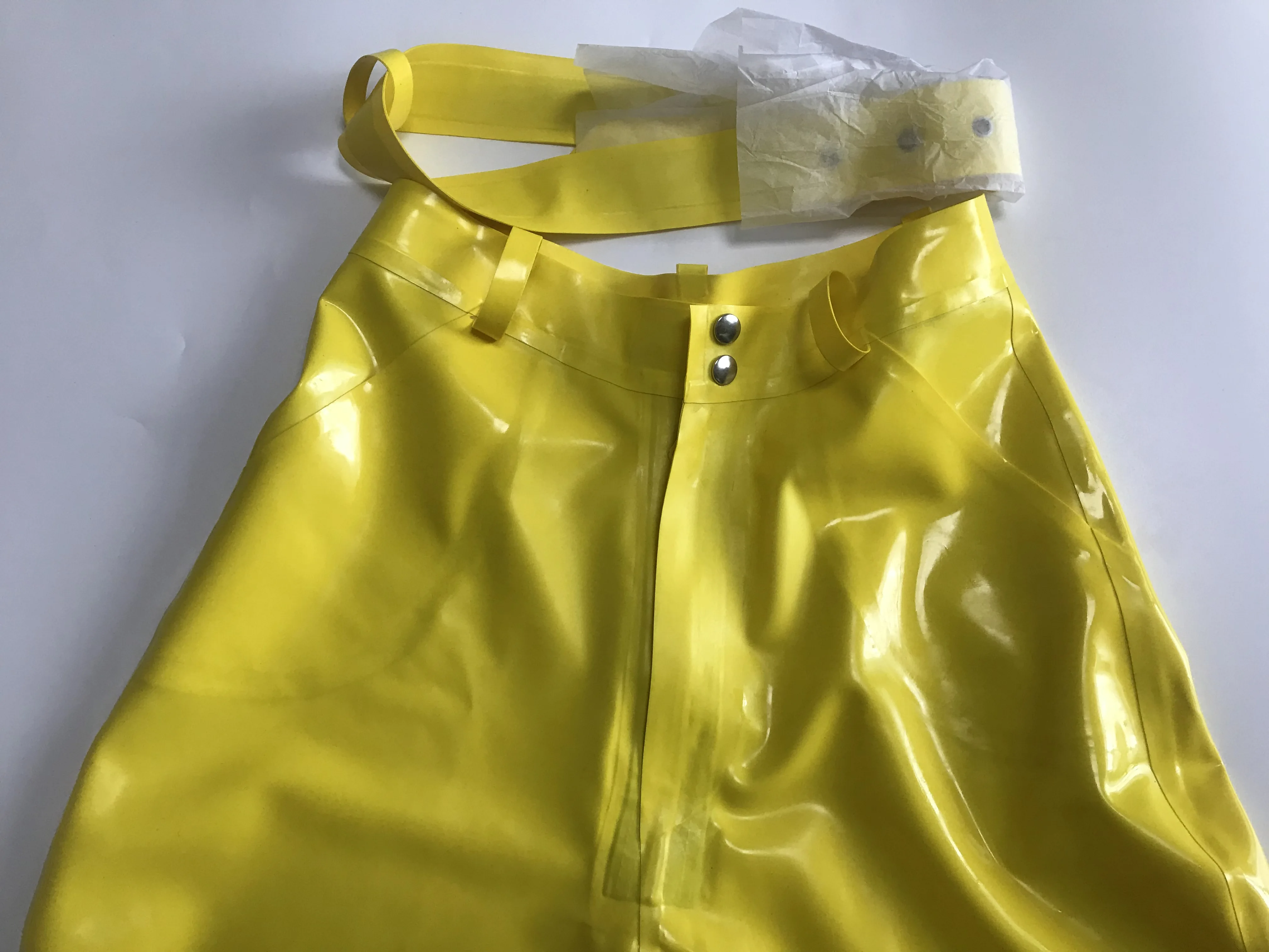 Sexy Yellow High Waist Latex Shorts Pants Belt Pocket with Front Zip and Press Stud