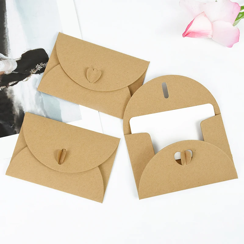 10pcs Kraft Paper Envelopes Love Heart Buckle Paper Invitations Gift Greeting Cards Wedding Birthday Christmas Cards
