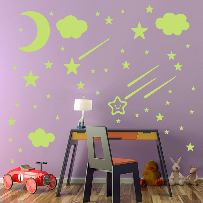 New Luminous 3D Stars Dots Wall Sticker for Kids Room Bedroom Home Decoration Glow In The Dark Moon Decal Fluorescent Stickers