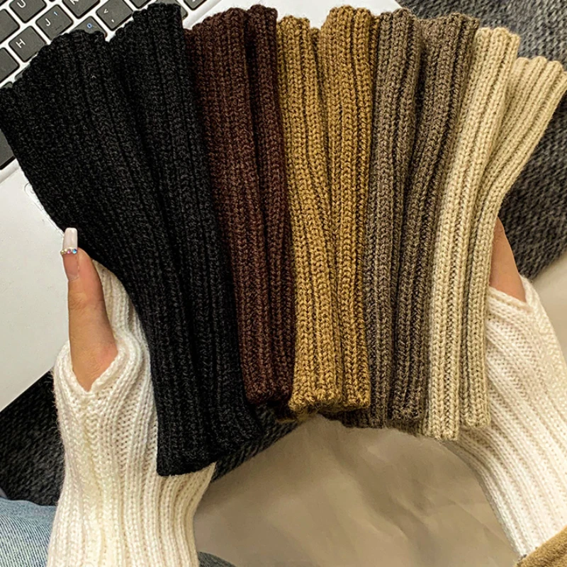 Short Wrist Fingerless Bracers Mittens Girls Women Winter Soft Warm Cotton Wool Knitting Arm Fashion Solid Half Finger Gloves