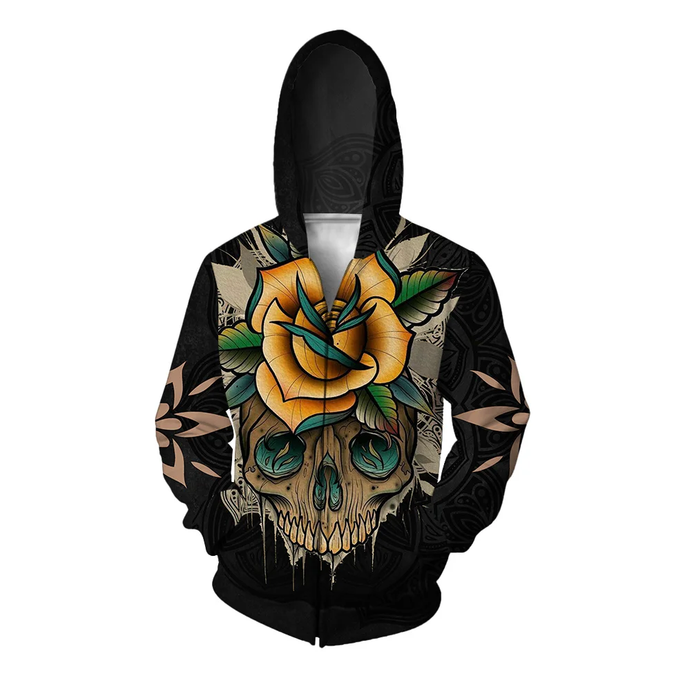 thumbnail image 1 of Sudadera con capucha informal de otoño para hombre, sudadera con cremallera, sudadera moderna y versátil, sudadera con capucha de calavera, sudadera con capucha holgada gótica, ropa Ma, 1 of 5