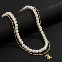 GATTVICT Y2K Fashion Imitation Pearls Chokers Necklace For Men Punk Bear Layered Pendant Necklace Personality Women Jewelry - Image 3