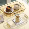 WORTHBUY Rectangular Storage Tray With Handle Plastic Serving Tray Living Room Transparent Teapot Teacup Storage Plate 1
